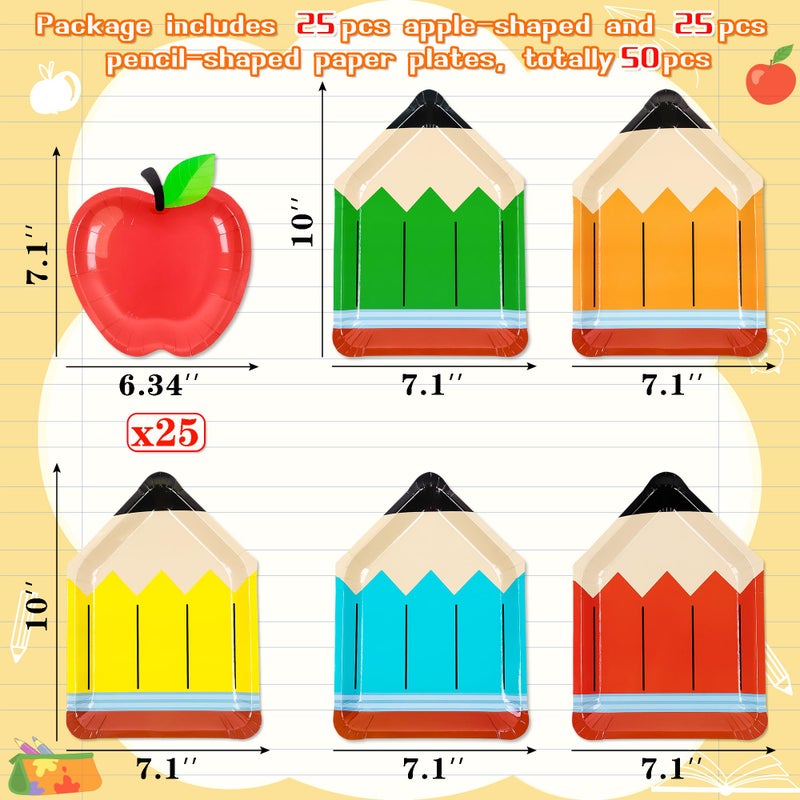 Geefuun 50Pcs Back to School Paper Food Plates Decorations - Pencil & Apple-Shaped Disposable Dessert Snack Serving Trays for Welcome First Day of School Party Supplies - Image 3